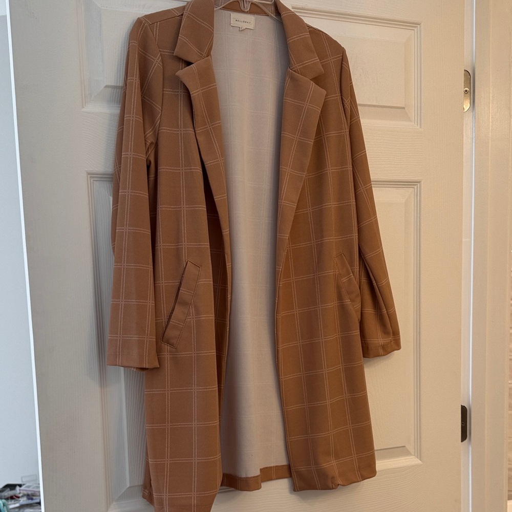 MELLODAY Tan Checkered long jacket